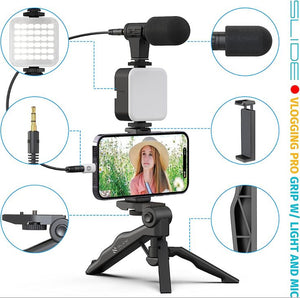 Vlogging Kit With Tripod Phone Holder Mini Microphone LED Fill Light Starter