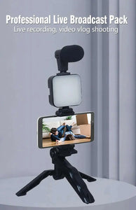Vlogging Kit With Tripod Phone Holder Mini Microphone LED Fill Light Starter